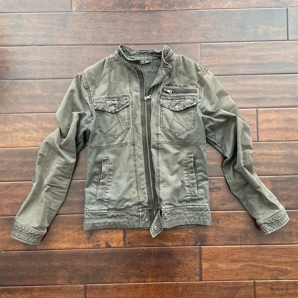 Guess Vintage Motorcycle / Cafe Racer Zip Front Cool Gray Jacket Size Medium